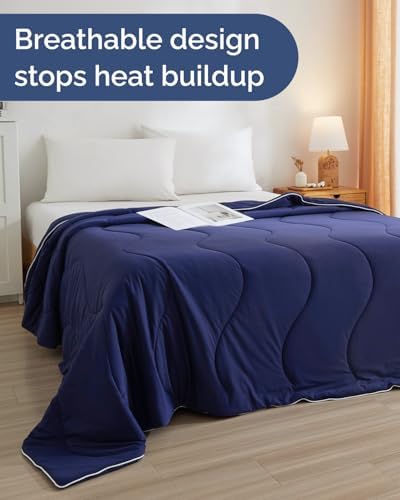 Cooling Comforter Full/Queen Size - Cooling Summer Blanket - 90x90 (Navy)