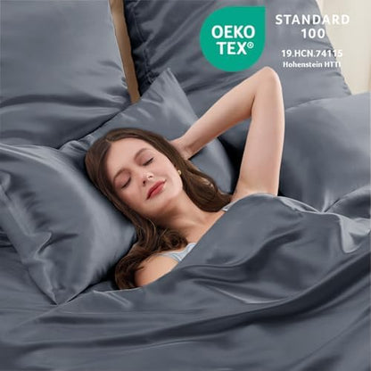 Vielit Queen Satin Pillowcase for Hair 2pc,Similar to Silk Pillow Cases,Easier Care Than Silk Pillowcase,Gifts for Women Men,Dark Grey,20x30 & Envelope Closure and 2 Satin Scrunchies