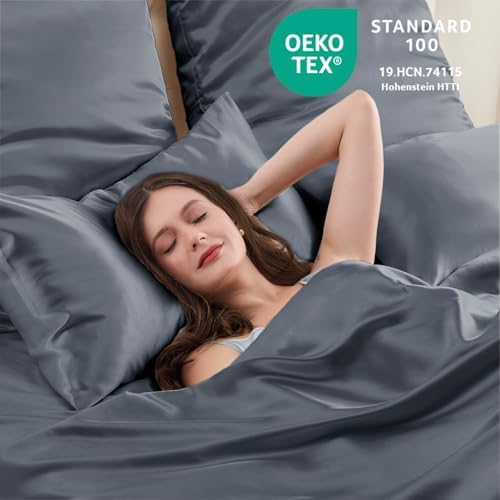 Vielit Queen Satin Pillowcase for Hair 4 Pack, Similar to Silk Pillow Cases, Easier Care Than Silk Pillowcase, Gifts for Women Men - Space Grey, 20x30 & Envelope Closure and 2 Satin Scrunchies