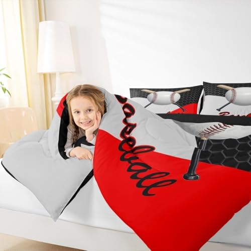 Castle Fairy Baseball Children Comforter Set,Sports Gaming Bedding Set for Kids Boys,Adults Soft Geometric Hexagon Comforter,Teens Ball Games Quilted Duvet Set Bedroom Collection King Size 3Pcs