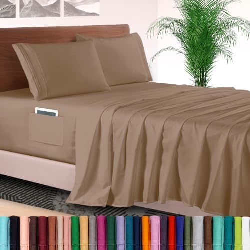 Elegant Comfort 4-Piece Bed Sheet Set - Luxury Bedding 1500 Premium Hotel Quality Microfiber, All Around Elastic 18-24 Inches Deep Fitted Sheet- Extra Deep Pocket Sheets, Full, Taupe Tan
