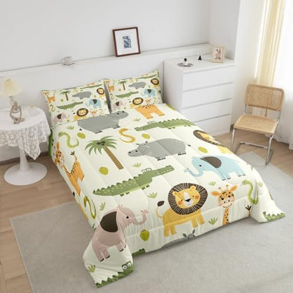 Feelyou Nursery Cute Wild Animals Bedding Set for Girls Boys Child Kids Cartoon Lion Giraffe Crocodile Comforter Decor Nature Wildlife Comforter Set Zoo Animal Theme Duvet Set Full Size Quilt Set
