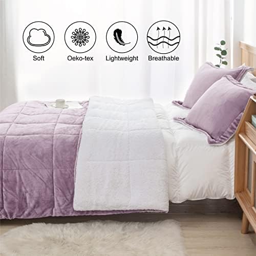 Sherpa Comforter Set King Size, Lavender Purple Bedding Set with Shams