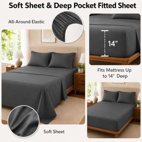 Queen Comforter Set, 7-Piece Bed in a Bag Queen Dark Grey