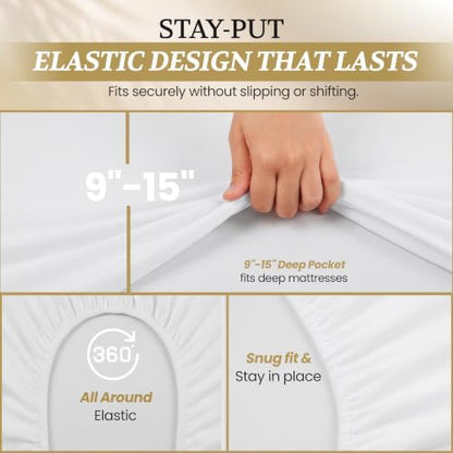 Full XL 100% Cotton Jersey Knit Sheet Set, 4PC, 15" Deep Pocket, White
