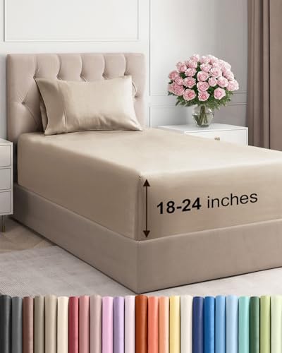 Extra Deep Twin Sheet Set - 3 Piece Breathable & Cooling Bed Sheets - Cream