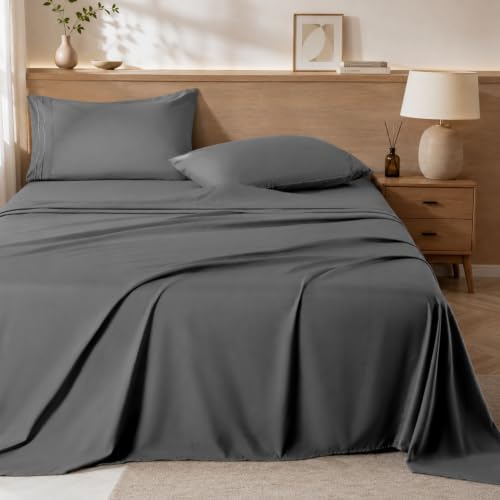 ROSE&RISY Dark Grey Queen Sheet Set, 4 Pieces Soft Bedding Queen Sheet Set, Breathable and Cooling,Includes 1 Fitted, 1 Flat, 2 Pillow Cases - Deep Pocket(Dark Grey, Queen)