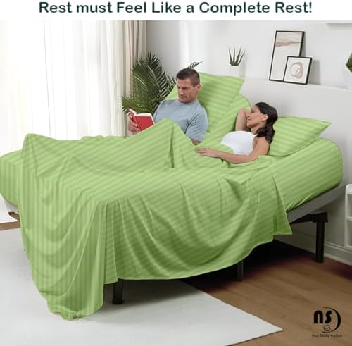 Split King Sheet Sets for Adjustable Beds Deep Pocket, Twin XL Fitted Sheet Sets for Adjustable Bed Split King 100% Extra Long Staple Cotton Deep Pocket Sheets 10-18 Inches Sage Stripe