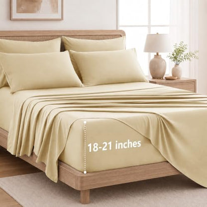 CozyLux King Size Sheets Set 6-Piece, 21-Inch Deep Pocket, Soft Feel