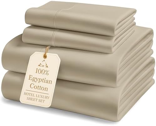 LANE LINEN 100% Egyptian Cotton Bed Sheets King Size – 16 Inch Extra Deep Pocket, Naturally Cooling, No-Pill, Fade-Resistant Cotton Sheets King – Sandbar