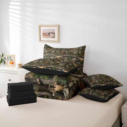 Erosebridal Camouflage Twin Comforter Set with Sheets 7 Piece Hunting Camo Bed in A Bag Vintage Woodland Bedding Sets for Kids Country Farmhouse Cabin Bed Set