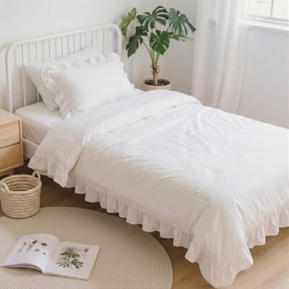 Anluoer Twin Comforter Set 5 Piece,Ruffle Bed in a Bag Twin Bedding Sets
