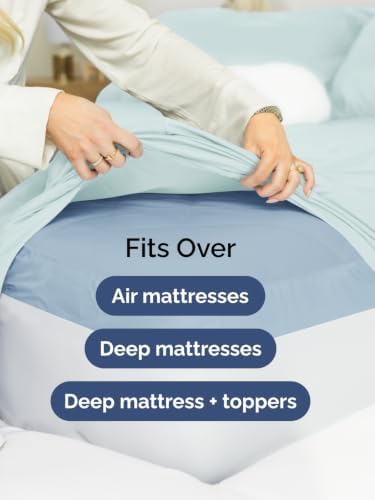 Extra Deep Pocket Twin Size Sheet Set - Breathable & Cooling - Ice Blue