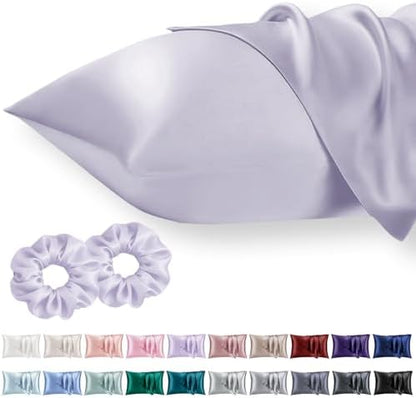 Vielit Queen Satin Pillowcase for Hair 2pc,Similar to Silk Pillow Cases, for Women,Lavandar,20x30 & Envelope Closure and 2 Satin Scrunchies