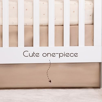 Brown Crib Skirt Neutral, Baby Crib Skirt Girl Boy, 52"x28" with 15" Drop Crib Bedskirt, Cotton Bed Skirt, Oeko TEX Certified Cribs Dust Ruffle, Crib's Accessories Boy Girl (Brown Bedskirt)