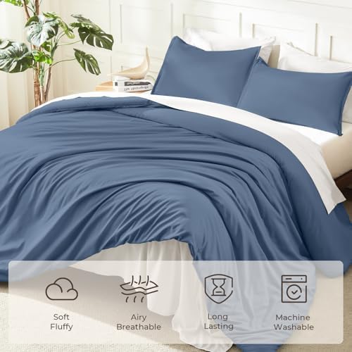 Litanika Ocean Blue Comforter Full Size, 3 Pieces Lightweight Solid Bed Set