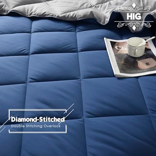 HIG 3pc Navy/Gray King Size Bedding Comforter Set Duvet Insert Blanket