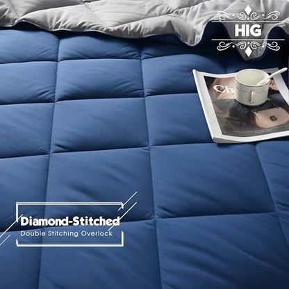HIG 3pc Navy/Gray King Size Bedding Comforter Set Duvet Insert Blanket