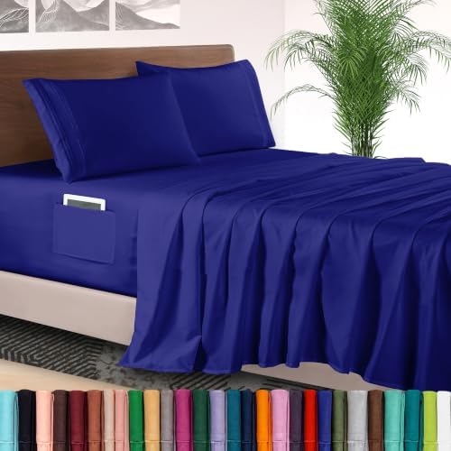 Elegant Comfort 4-Piece Bed Sheet Set - Luxury Bedding 1500 Premium Hotel Quality Microfiber, All Around Elastic 18-24 Inches Deep Fitted Sheet- Extra Deep Pocket Sheets, Queen, Imperial Blue