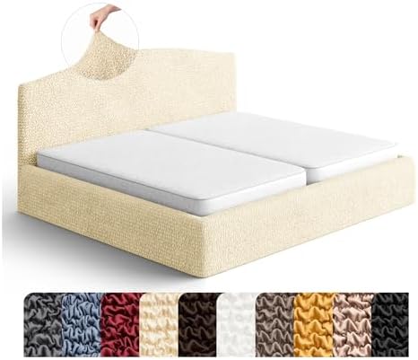 PAULATO BY GA.I.CO. Stretch Headboard and Frame Slipcover – Soft Bi-Elastic 1-Piece Bedframe Cover – Furniture Protector Machine Washable – Cream (King 75"-83" Wide)