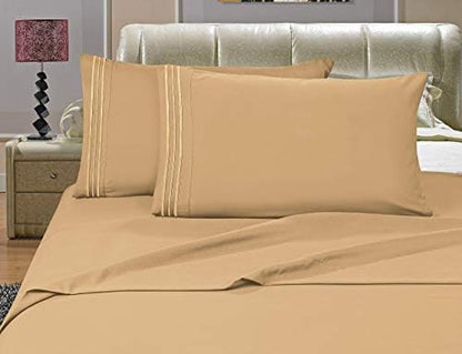 Elegant Comfort Luxurious 4-Piece Bed Sheet Set - 1500 Premium Hotel Quality Microfiber - Deep Pocket, Wrinkle and Fade Resistant, California King, Camel/Gold