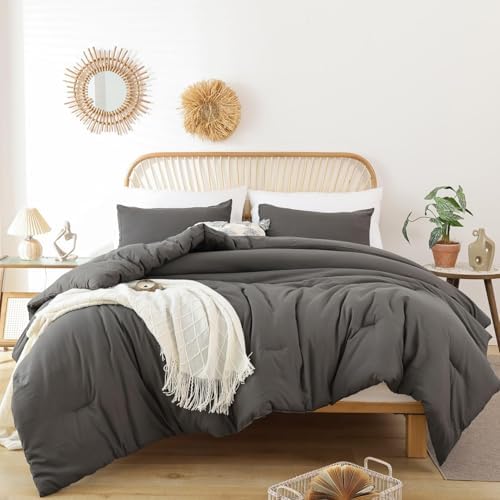 ROSGONIA Alaskan King Comforter, Charcoal Gray, 136x120 Soft Bedding Quilt