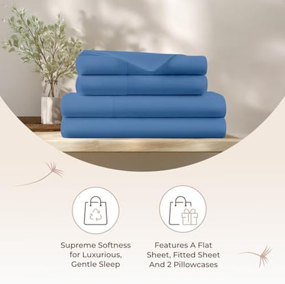 100% Organic Cotton Sheets Cal King - GOTS Certified Cotton Percale Sheets with Crisp Cool & Breathable Percale Weave Perfect for Hot Sleepers - Durable Luxury 4 Piece Set (Blue, Full)