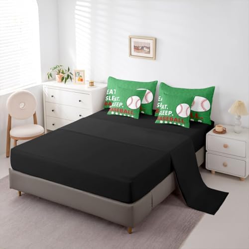 Erosebridal Games Kids Baseball Green King 7-Piece Comforter Set | White Red Gaming Sheets and Pillowcases Softball Sports Bed in A Bag Boys Girls Teens Bed Sets