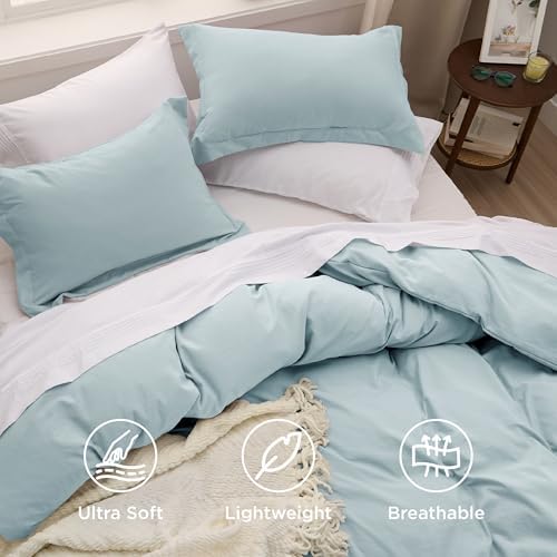 Bedsure Prewashed Oversized King Duvet Cover, Cotton-Like Set, Baby Blue