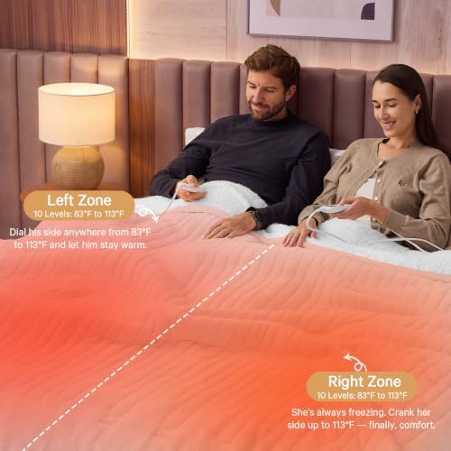 Heated Electric Blanket King, Dual Control, 90" x 100", Ivory White