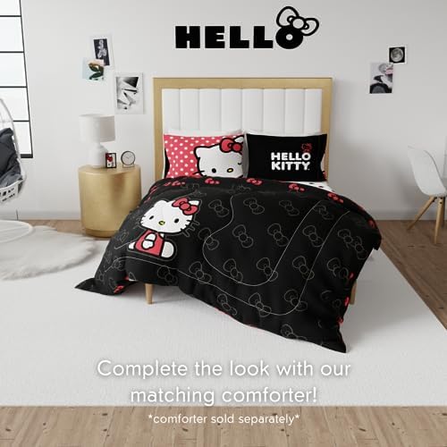 Franco Hello Kitty Polka Dot Bedding Super Soft Microfiber 4 Piece Queen Sheet Set, (Officially Licensed Product)