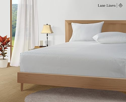 LANE LINEN Deep Pocket Queen Sheets Sateen Weave - White Swiss Dot