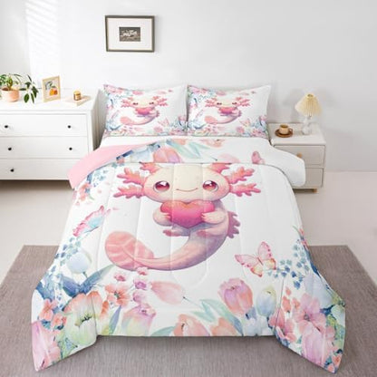Feelyou Cute Axolotl Comforter Set Twin Size Boys Girls Teens