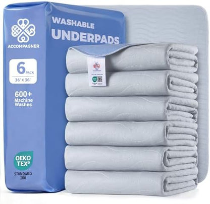 Accompagner Incontinence Bed Pads Washable Waterproof Underpads 36"x36" 6pc