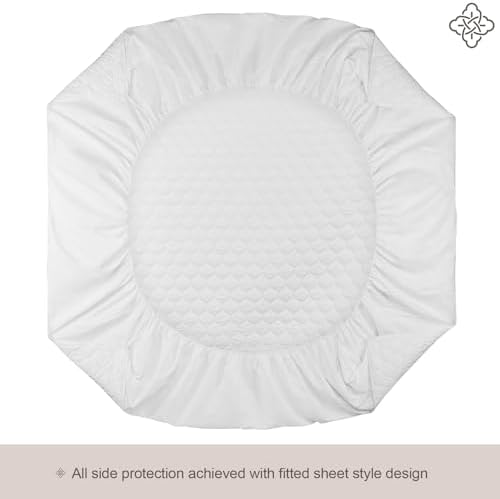 Bioweaves 100% Organic Cotton Mattress Pad Cover, GOTS Certified Cooling 300 GSM Quilted Fitted Mattress Topper & Protector with Soft Cotton Wadding - White, 20 Inch Deep Pocket, Twin