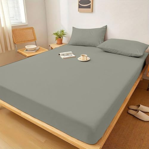 1 Piece Queen Size Fitted Sheet Only, 15-Inch Deep Mattress, Light Grey