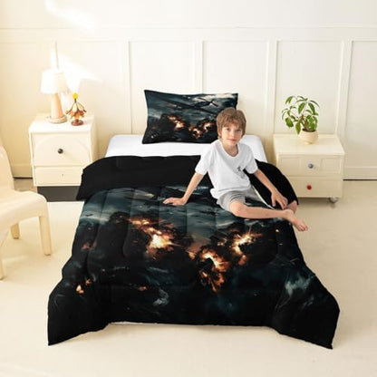 Erosebridal Vintage Fighter Airplane Toddler Bedding Set Military Aircraft Comforter Set for Kids Boys Girls Realistic 3D Print Cloud Flame Aviation Down Comforter Plane Quilt Duvet