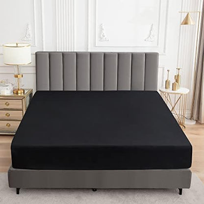 Sufdari Full Size Mattress Protector,Waterproof Mattress Protector,Fitted Sheet Style Mattress Cover with 18" Deep Pocket,Washable and Comfortable-Black,Full
