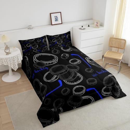 Castle Fairy Ice Hockey Bedding Set Winter Sports Comforter Set for Kids Boys Ball Games Lovers Comforter Black White Quilt Set 1 Comforter Set with 1 Pillowcase Toddler Size