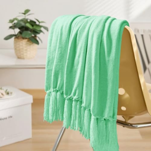 Chenille Throw Blanket for Couch 50" x 60", Mint Green
