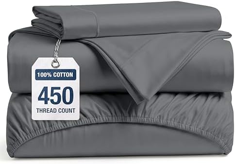 450TC 100% Cotton Twin XL Sheets - Silky Smooth Sateen Weave, Charcoal
