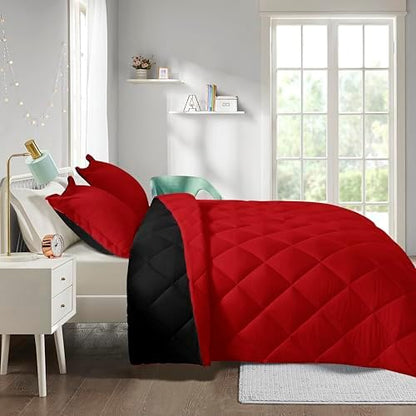 HIG 3pc Red/Black Queen Size Bedding Comforter Set Duvet Insert Blanket