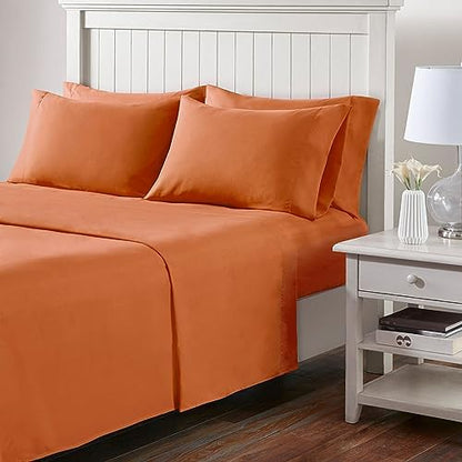 Comfort Spaces Microfiber 14" Deep Pocket, Queen Sheet Set 6 pcs, Orange
