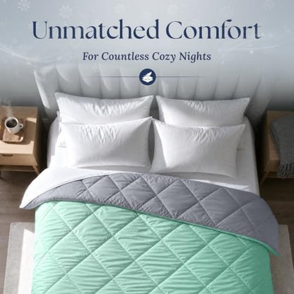 Cooling Comforter - BreezeWeave Cooling Blanket Queen Size for Hot Sleepers & Deep Rest - Cloud Soft, Breathable, Ultra Durable, Easy Care, Reversible - 90 x 90 in (Mint Green & Dark Grey)