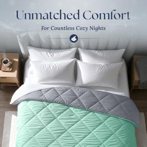 Cooling Comforter - BreezeWeave Cooling Blanket Full Size for Hot Sleepers & Deep Rest - Cloud Soft, Breathable, Ultra Durable, Easy Care, Reversible - 86 x 82 in (Mint Green & Dark Grey)