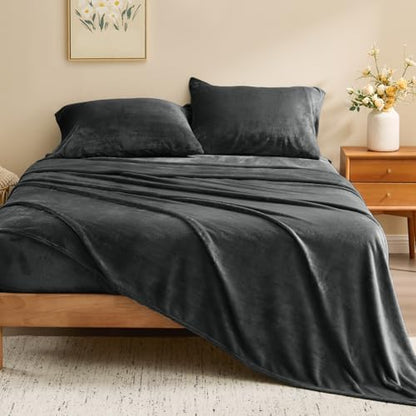BEDELITE Flannel Sheets Full Size, Dark Gray, 4 Pieces