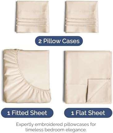 Full Size 4 Piece Sheet Set - Ultra Soft & Cooling Bed Sheets - Cream Pink