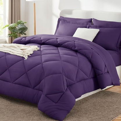 CozyLux Queen Comforter Set 88"x88" Purple - 7 Piece Bed in a Bag