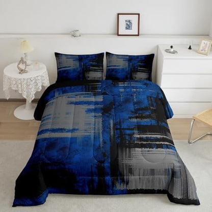 Kids Blue Grey Black Bedding Set Toddler Size Abstract Duvet Quilt for Boys Girls Bedroom Decor Geometric Comforter Set Breathable Soft Lightweight Microfiber Women Men Modern With 1 Pillow Case