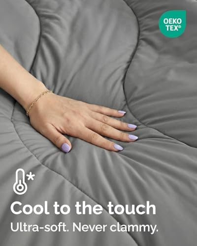 Cooling Comforter Full/Queen Size - Cooling Blanket - 90x90 (Dark Grey)